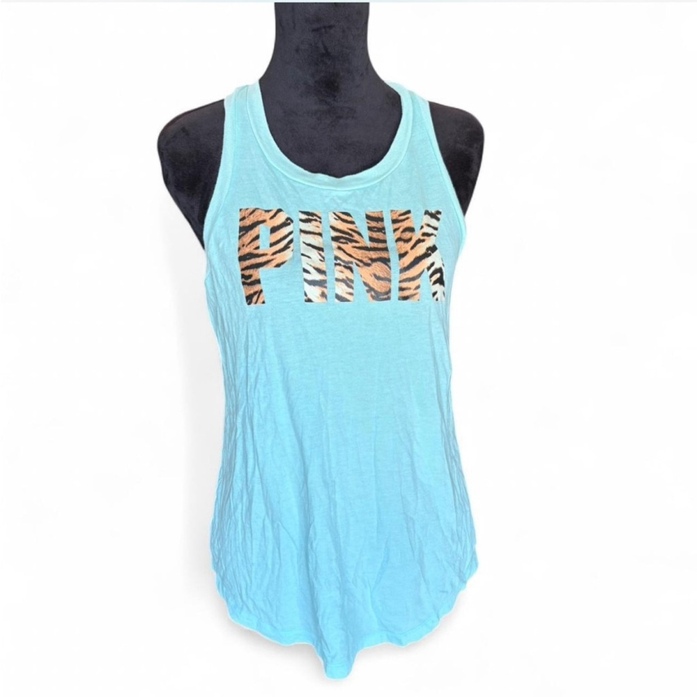 Victoria's Secret PINK Aqua Tank Top with Animal Print HTF SIZE SMALL